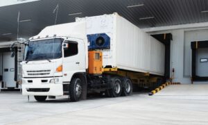 White Emerald Transportation freezer truck. 